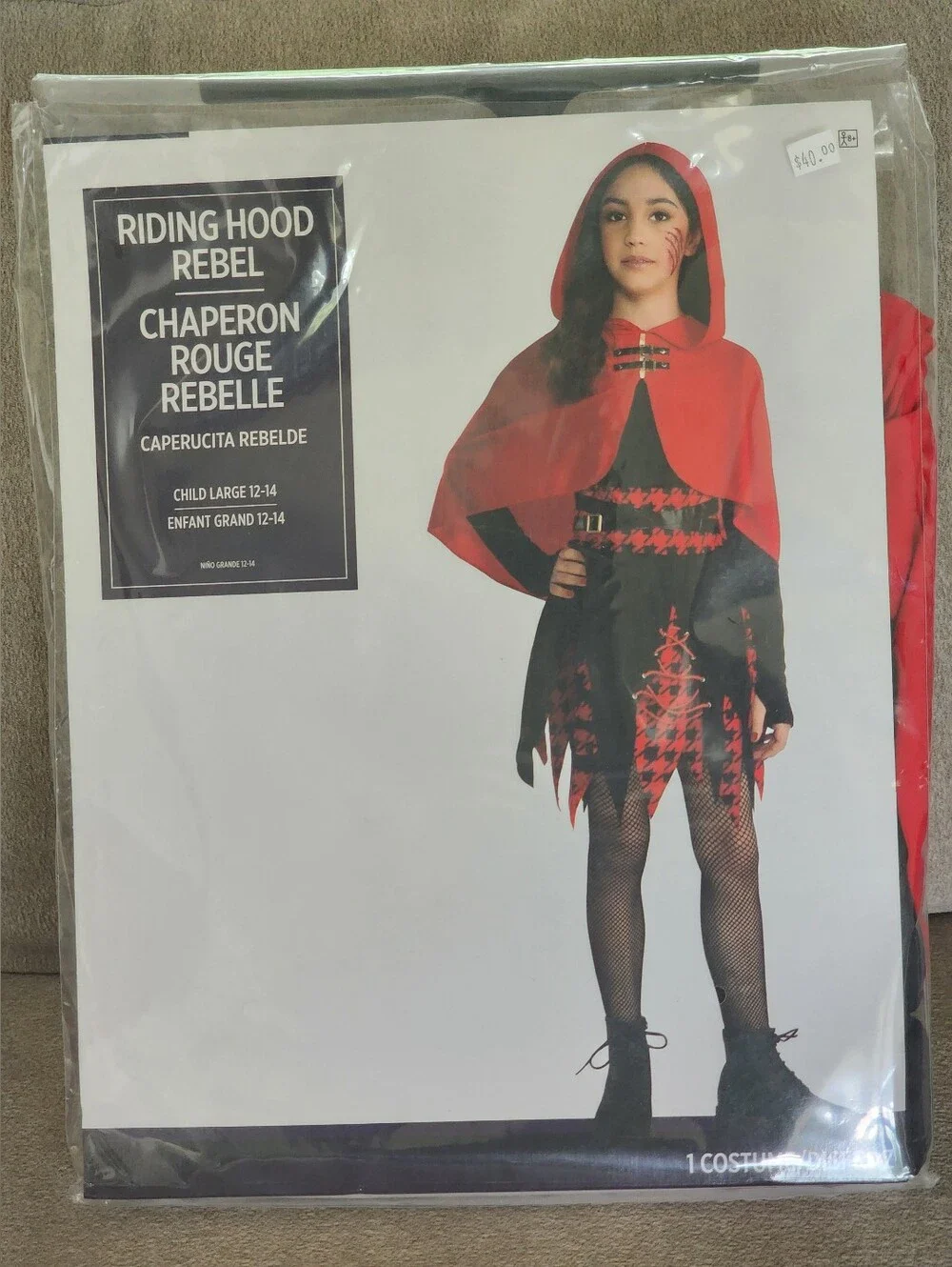 New In Package Riding Hood Rebel Kids Halloween Costume Size Large 12-14